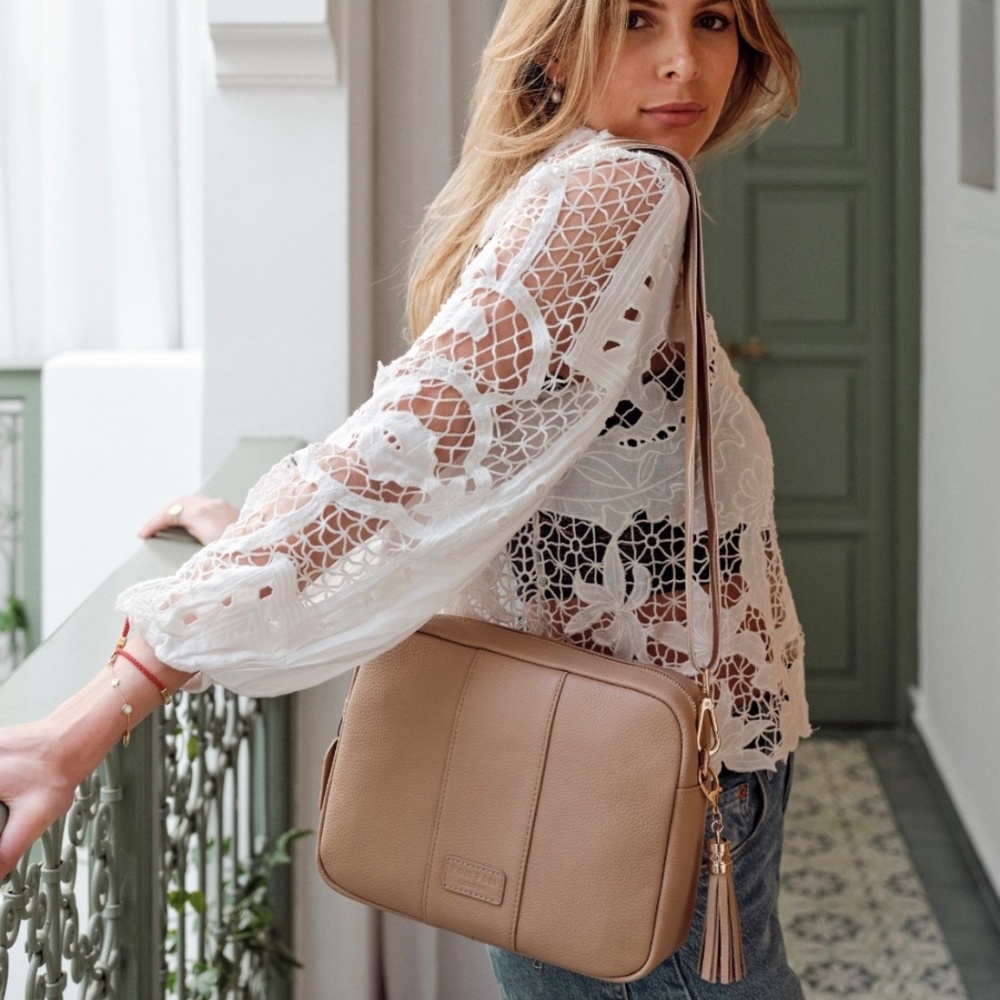 PomPom London Crossbody Bag Purse Neutral Nude Latte